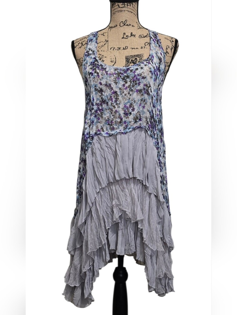 Boho Tiered Floral Tank Dress in Light Gray